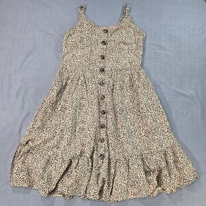 Soprano‎ Sundress Womens Small Tan Leopard Print Button Down Smocked Back Ruffle